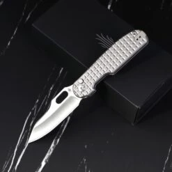 Kizer Cormorant Button Lock Knife Gray Titanium Ki4562A4 (3.23" Satin 20CV) -Kizer Sales Store 5G9A0285