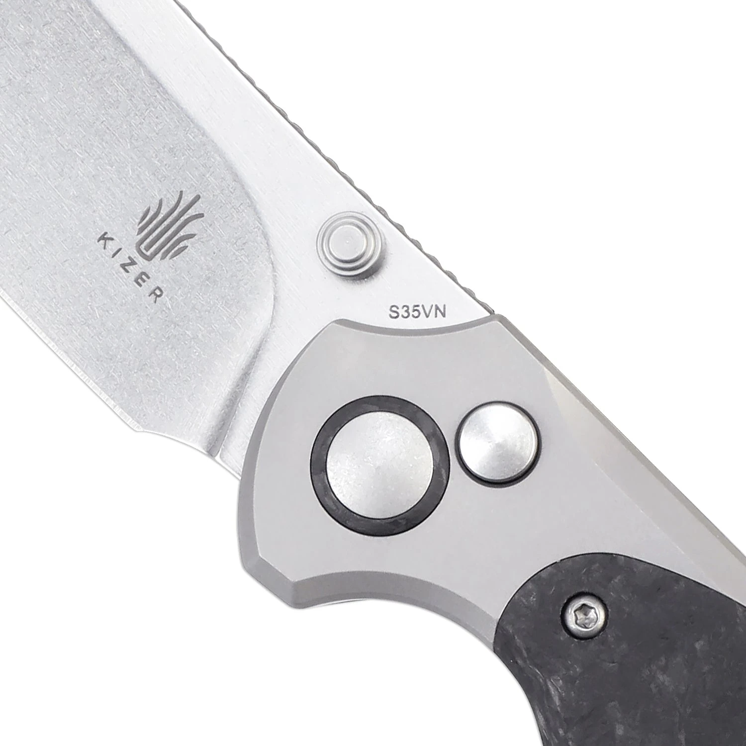 Kizer Clairvoyant S35VN Blade Button Lock Titanium & Carbon Fiber Handle Ki4626A1 (3.74" Stonewash) 5 Kizer Clairvoyant S35VN Blade Button Lock Titanium & Carbon Fiber Handle Ki4626A1 (3.74" Stonewash) - Image 3