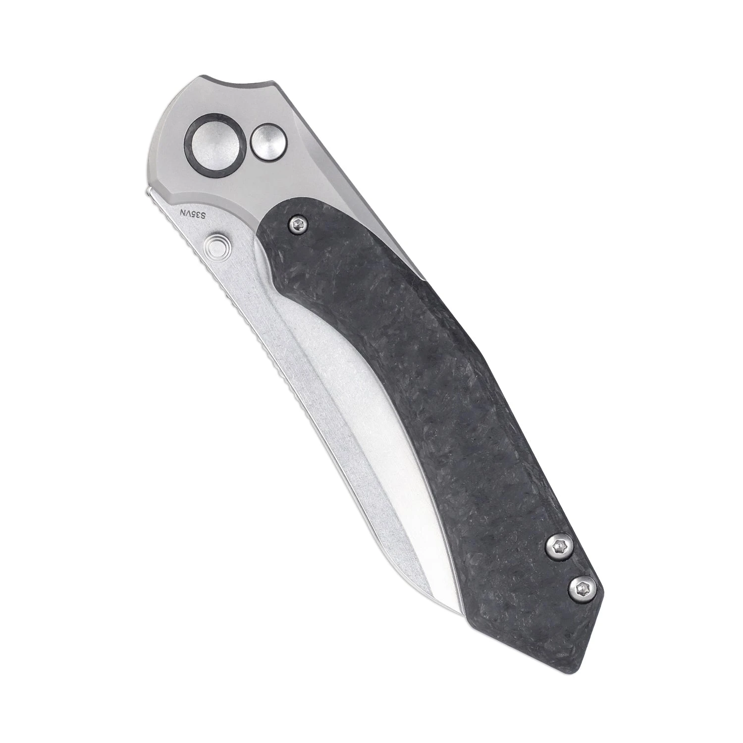 Kizer Clairvoyant S35VN Blade Button Lock Titanium & Carbon Fiber Handle Ki4626A1 (3.74" Stonewash) 7 Kizer Clairvoyant S35VN Blade Button Lock Titanium & Carbon Fiber Handle Ki4626A1 (3.74" Stonewash) - Image 5
