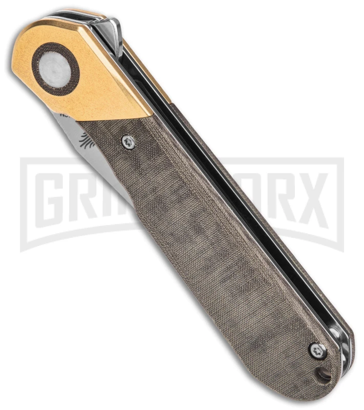 Kizer Vanguard Comet Brass/Green Micarta Folding Knife - Satin Plain 4 Kizer Vanguard Comet Brass/Green Micarta Folding Knife - Satin Plain - Image 2