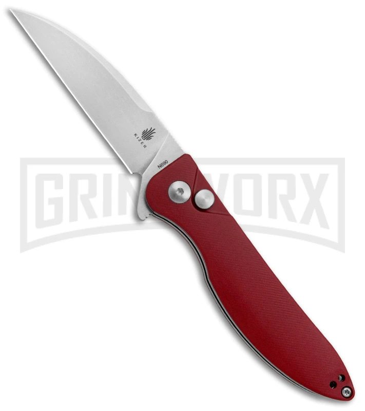 Kizer Swaggs Swayback Red Micarta Folding Knife - Stonewash Plain 3 Kizer Swaggs Swayback Red Micarta Folding Knife - Stonewash Plain